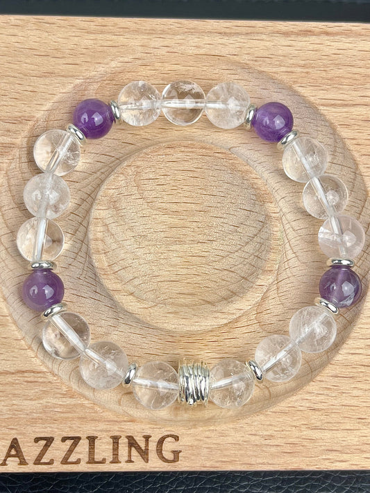 Klar kvarts og Ametyst - Håndlaget armbånd