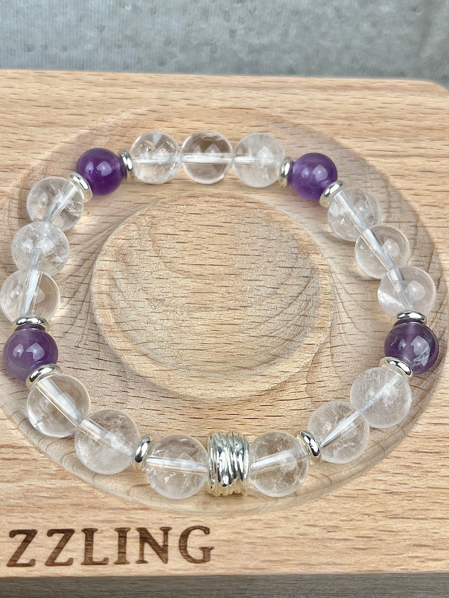 Klar kvarts og Ametyst - Håndlaget armbånd