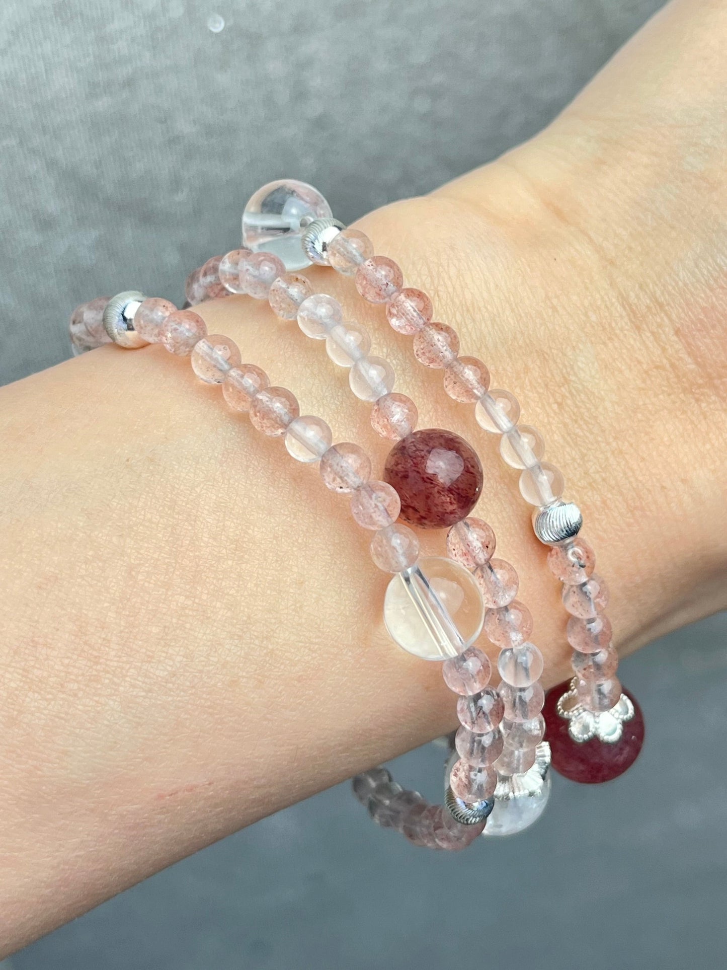 Jordbærkvarts og klar kvarts Halskjede/Armbånd