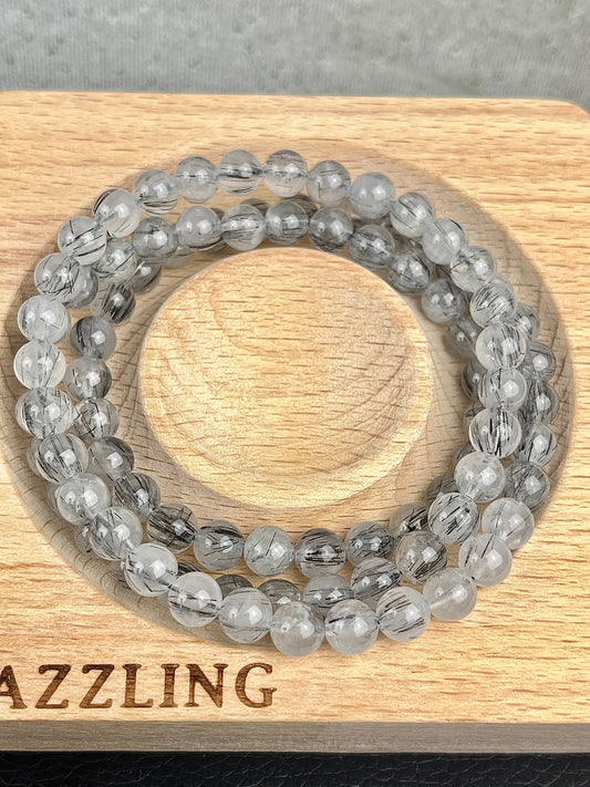 Turmalinkvarts armbånd 6mm+ (3 ganger rundt armen)