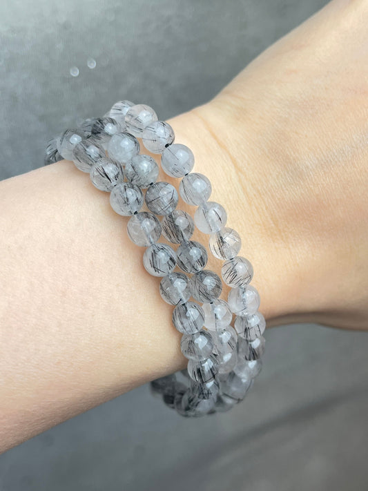 Turmalinkvarts armbånd 6mm+ (3 ganger rundt armen)
