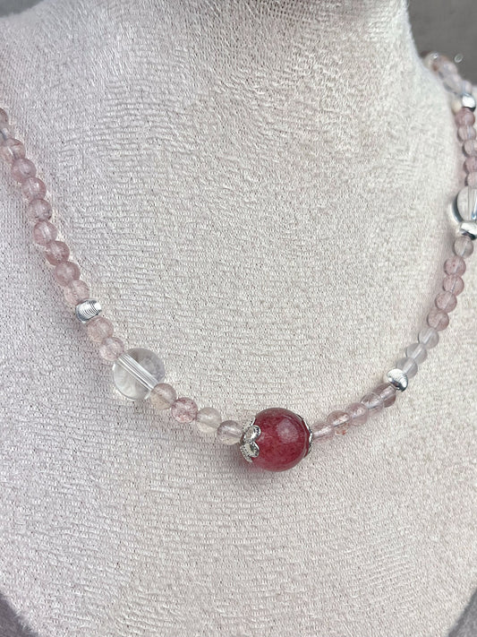 Jordbærkvarts og klar kvarts Halskjede/Armbånd